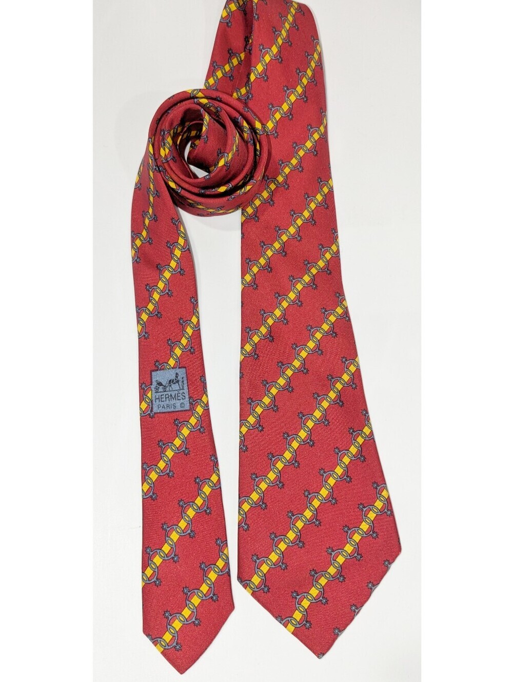HERMES VINTAGE CHAINED SPUR ROWELS SILK TIE